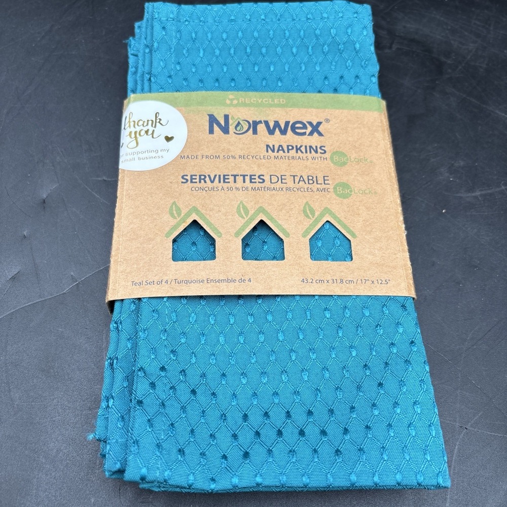 Norwex Napkins with BacLock Teal Turquoise Pack of 4 New in Package 17 X 12.5"